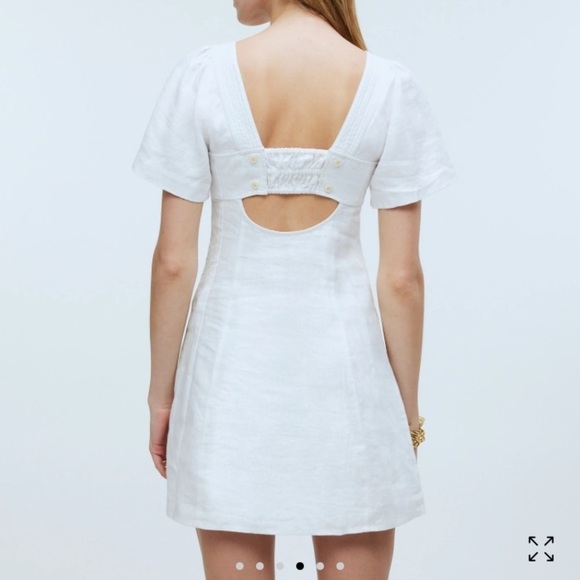 NWT Madewell Size 00 Square Neck Mini Dress 100% White Linen Cutout Romantic - Picture 3 of 10